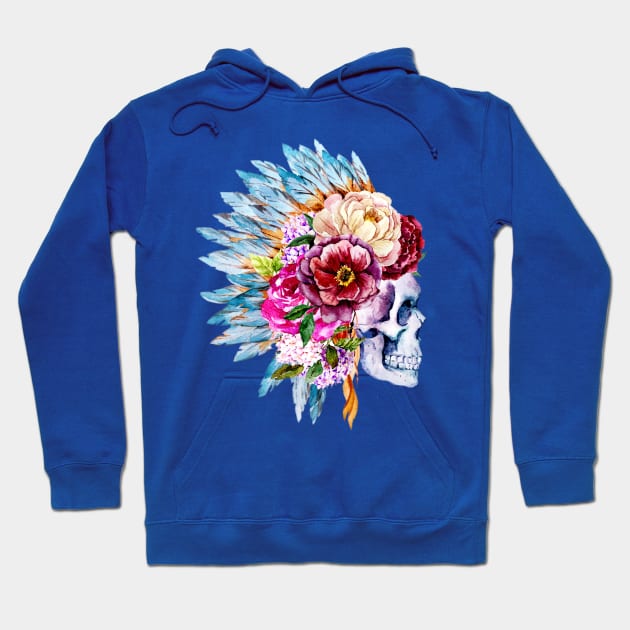 Image: Watercolor, Skull and flower headdress Hoodie by itemful